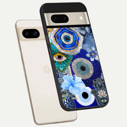  Celestial Blue Vision phone case For Google Pixel 7 showing premium glass back cover with detailed artwork