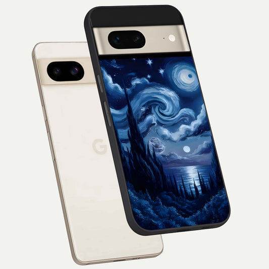  Celestial Dream Van Gogh phone case For Google Pixel 7 showing premium glass back cover with detailed artwork