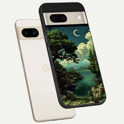 Celestial Lake Peace phone case For Google Pixel 7 showing premium glass back cover with detailed artwork