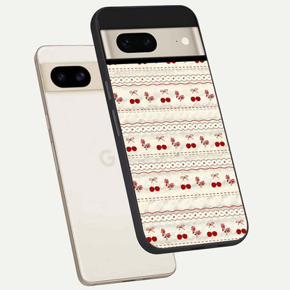  Cherry Bloom Charm phone case For Google Pixel 7 showing premium glass back cover with detailed artwork