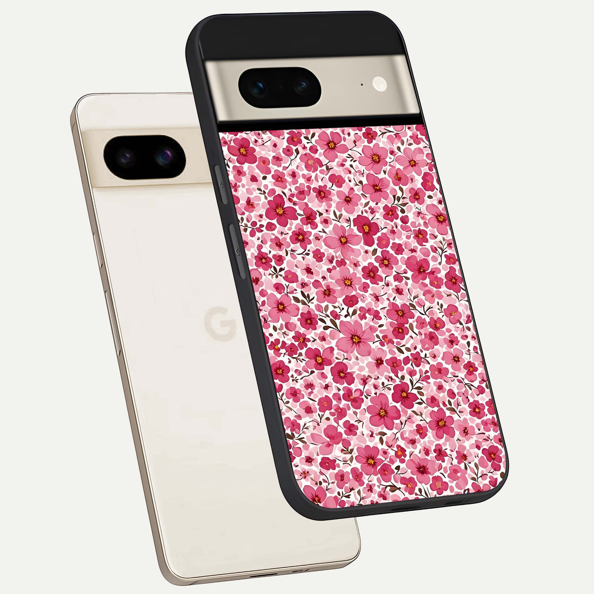  Cherry Blossom Charm phone case For Google Pixel 7 showing premium glass back cover with detailed artwork