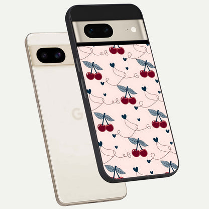  Cherry Heart Line phone case For Google Pixel 7 showing premium glass back cover with detailed artwork