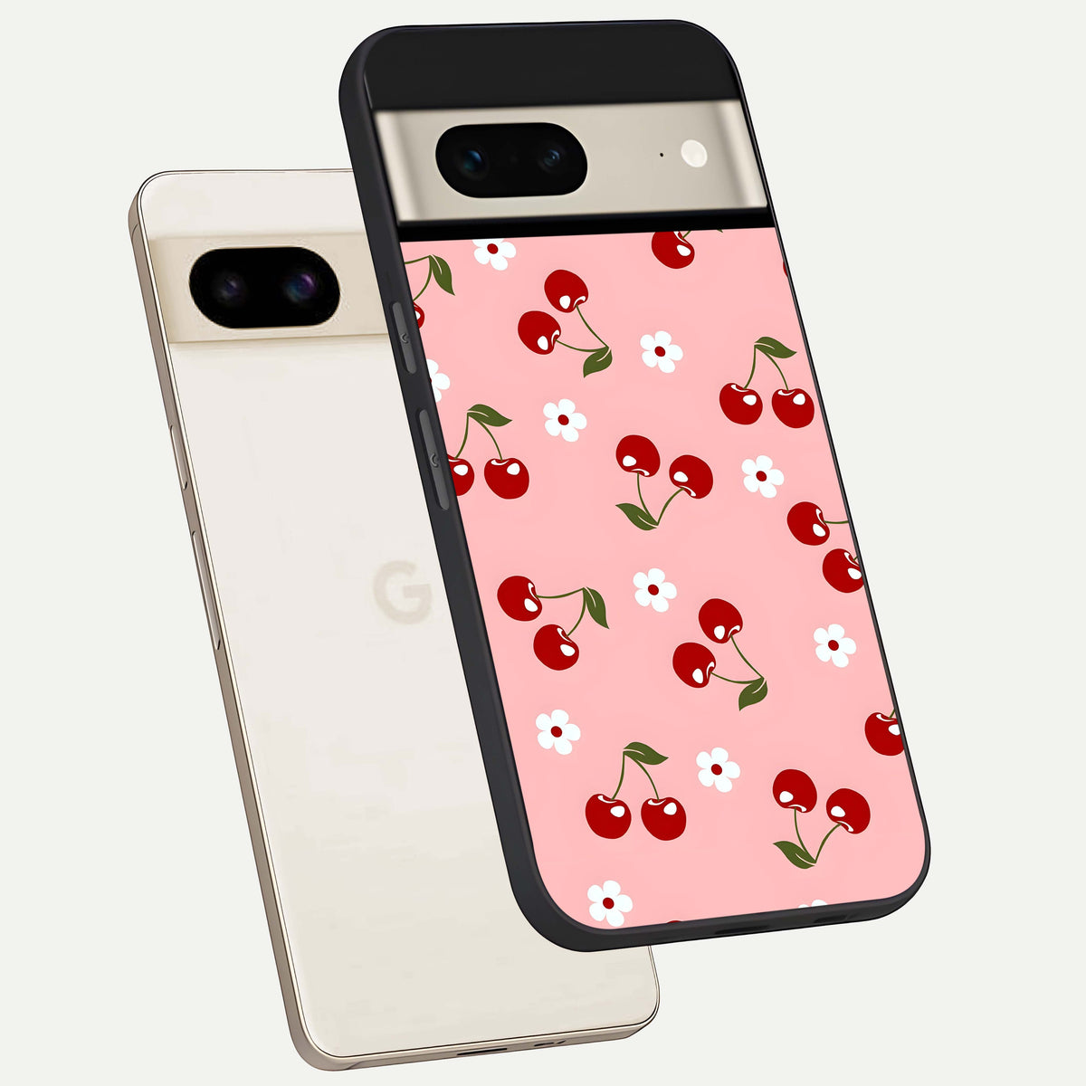  Cherry Love Mood phone case For Google Pixel 7 showing premium glass back cover with detailed artwork