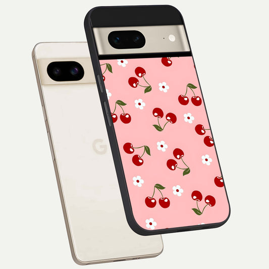  Cherry Love Mood phone case For Google Pixel 7 showing premium glass back cover with detailed artwork