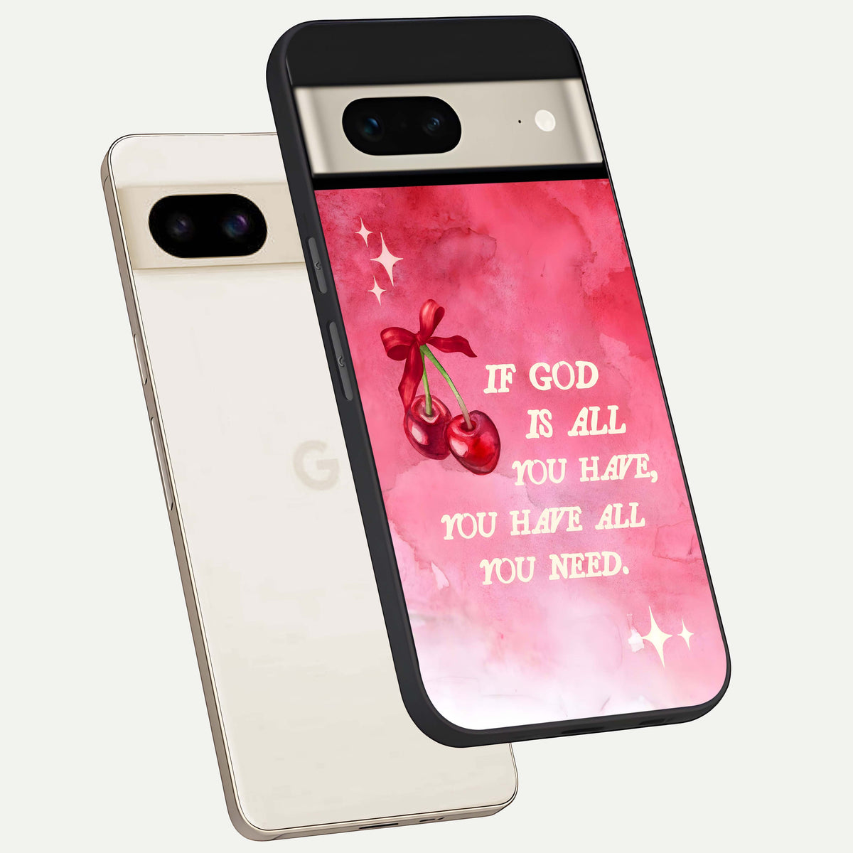  Cherry Quote phone case For Google Pixel 7 showing premium glass back cover with detailed artwork