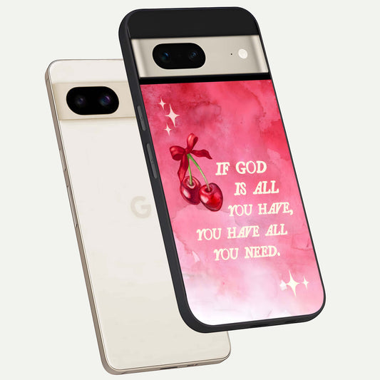  Cherry Quote phone case For Google Pixel 7 showing premium glass back cover with detailed artwork