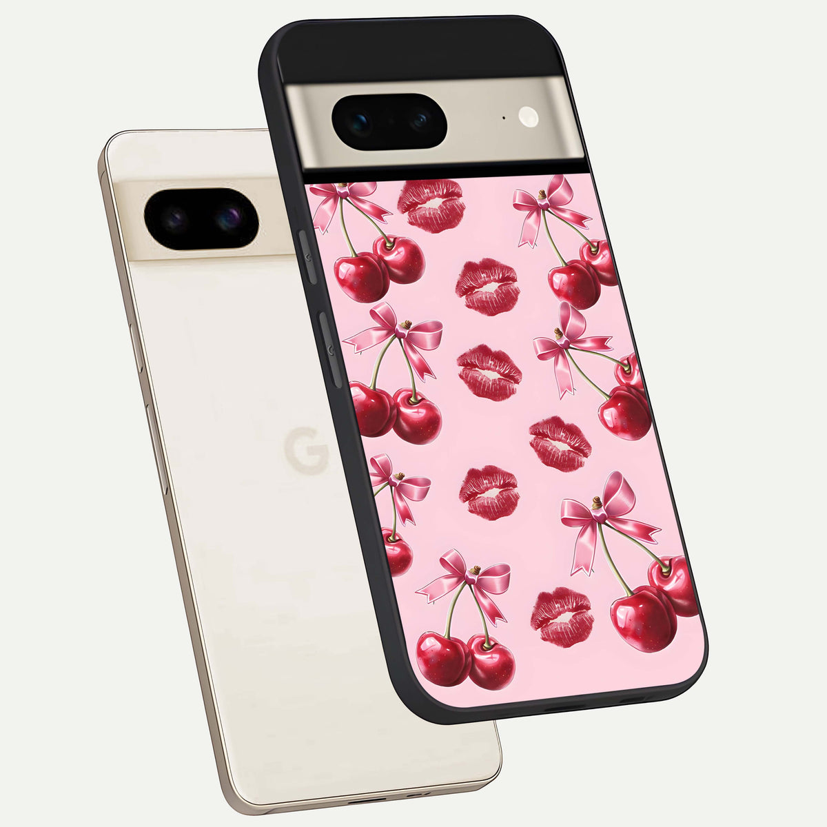  Cherry With Lips phone case For Google Pixel 7 showing premium glass back cover with detailed artwork