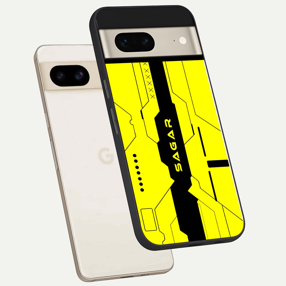  Circuit CYBERPUNK Custom Name phone case For Google Pixel 7 showing premium glass back cover with detailed artwork