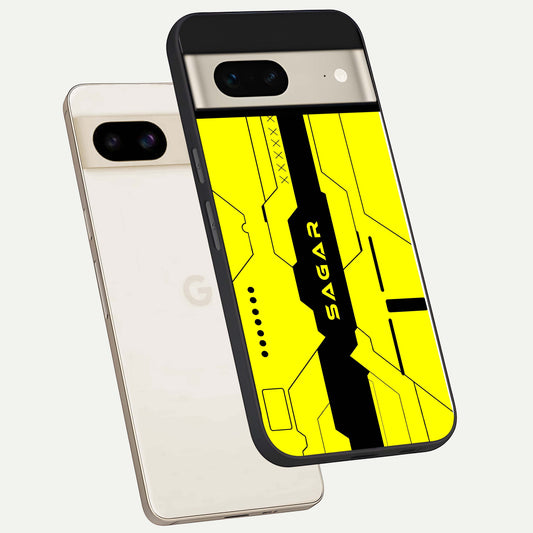  Circuit CYBERPUNK Custom Name phone case For Google Pixel 7 showing premium glass back cover with detailed artwork