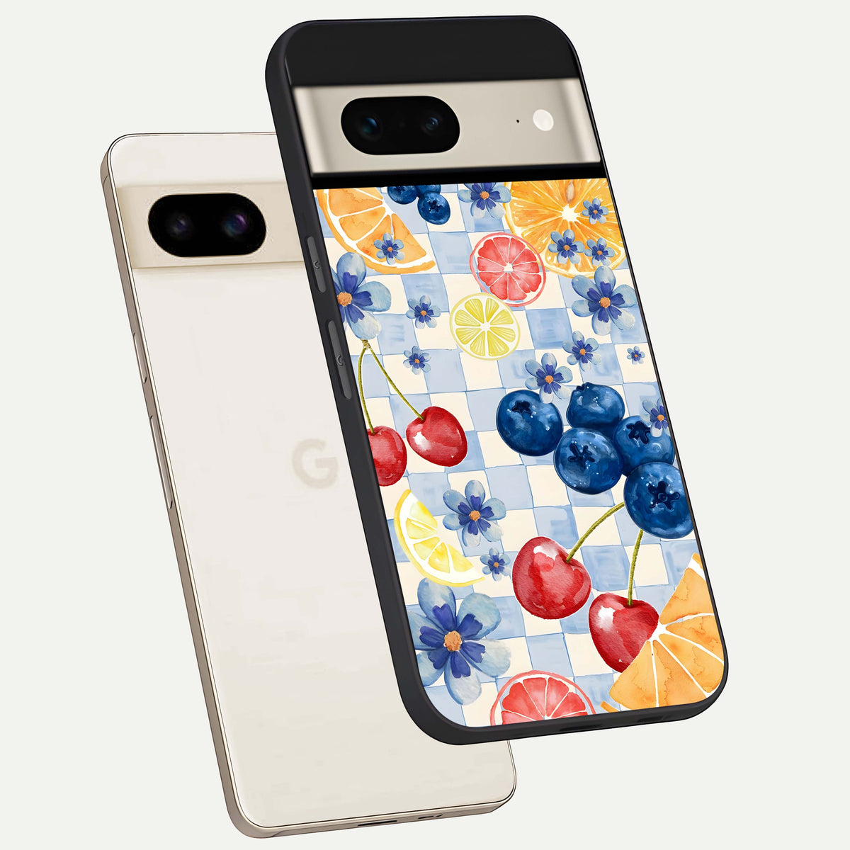  Citrus Bloom Joy phone case For Google Pixel 7 showing premium glass back cover with detailed artwork
