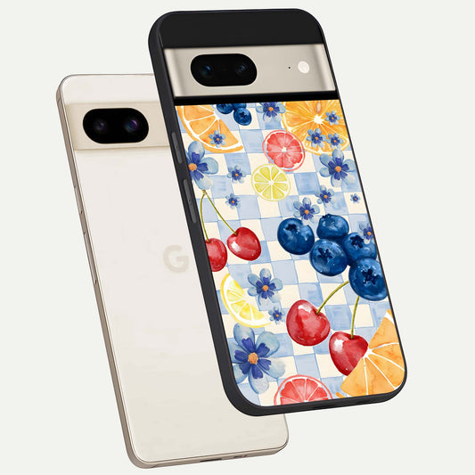  Citrus Bloom Joy phone case For Google Pixel 7 showing premium glass back cover with detailed artwork