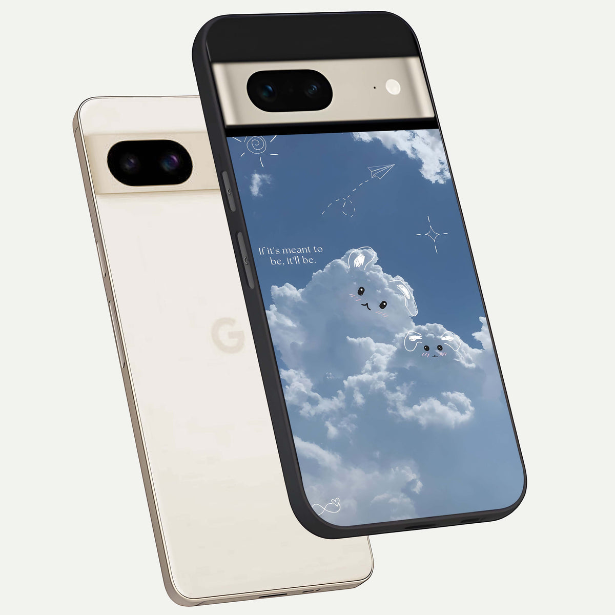  Cloud Bunny Dreams phone case For Google Pixel 7 showing premium glass back cover with detailed artwork