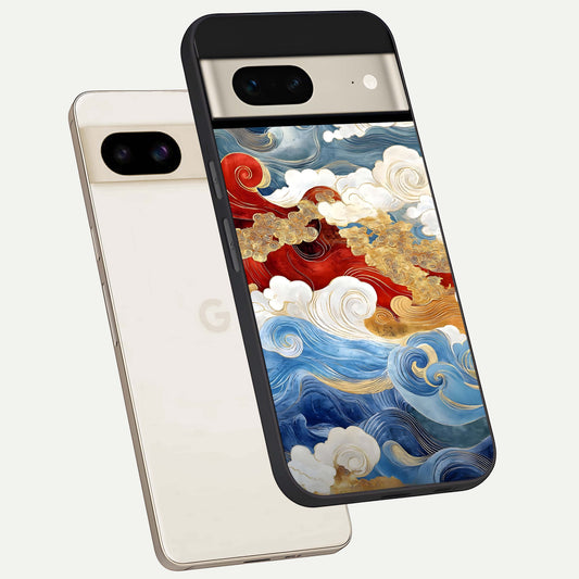  Colored Waves phone case For Google Pixel 7 showing premium glass back cover with detailed artwork