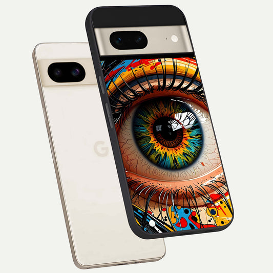  Colorful Eye phone case For Google Pixel 7 showing premium glass back cover with detailed artwork