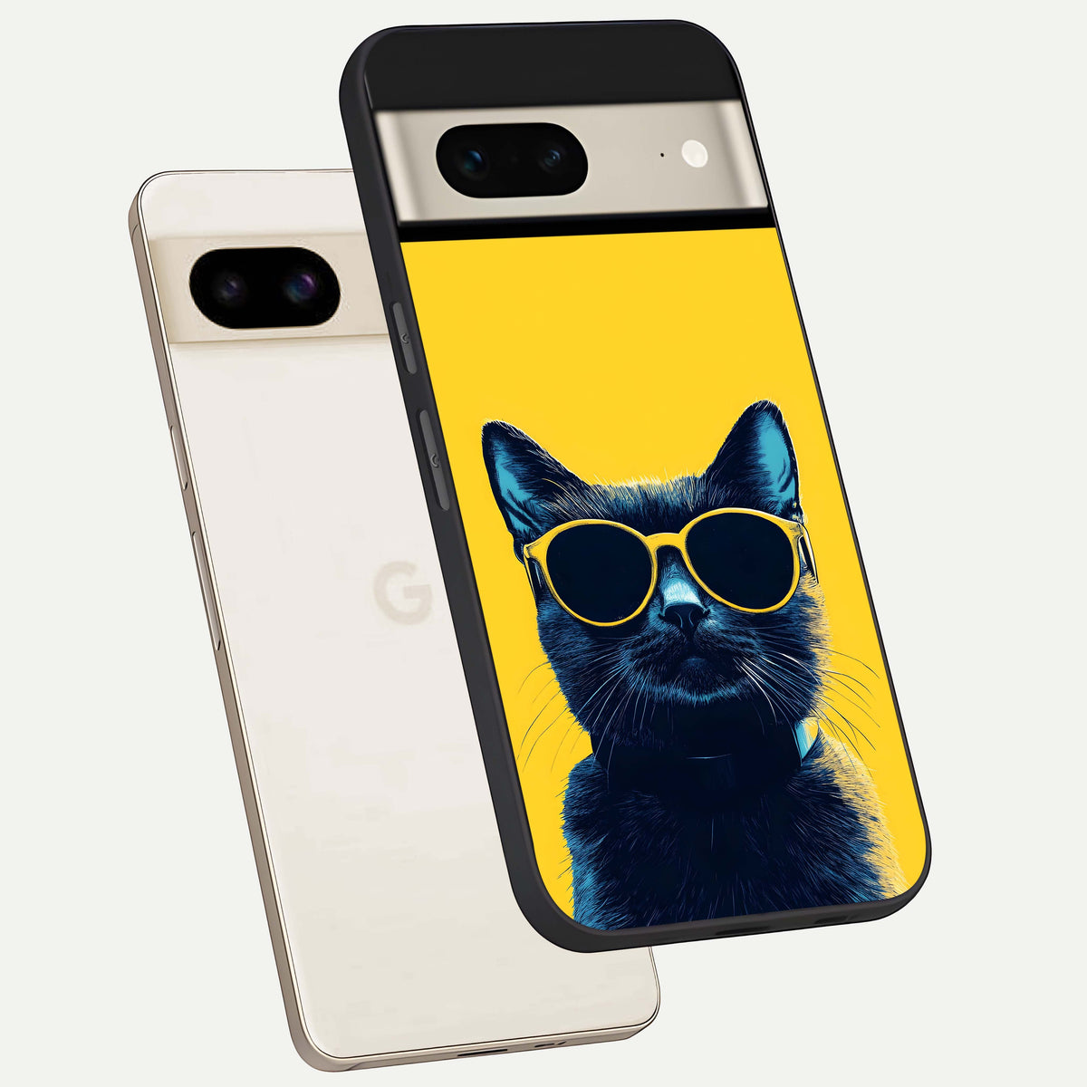  Cool Cat Vibes phone case For Google Pixel 7 showing premium glass back cover with detailed artwork
