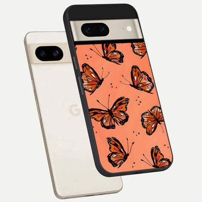  Coral Wing Butterfly phone case For Google Pixel 7 showing premium glass back cover with detailed artwork