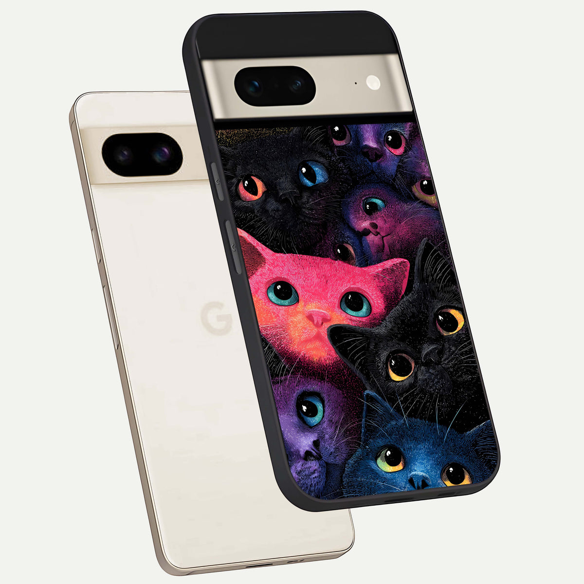  Cosmic Cats Dreams phone case For Google Pixel 7 showing premium glass back cover with detailed artwork
