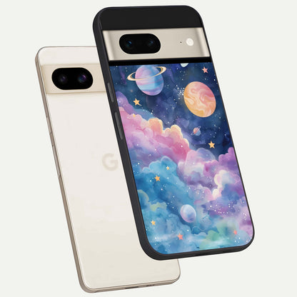  Cosmic Planet Dreams phone case For Google Pixel 7 showing premium glass back cover with detailed artwork
