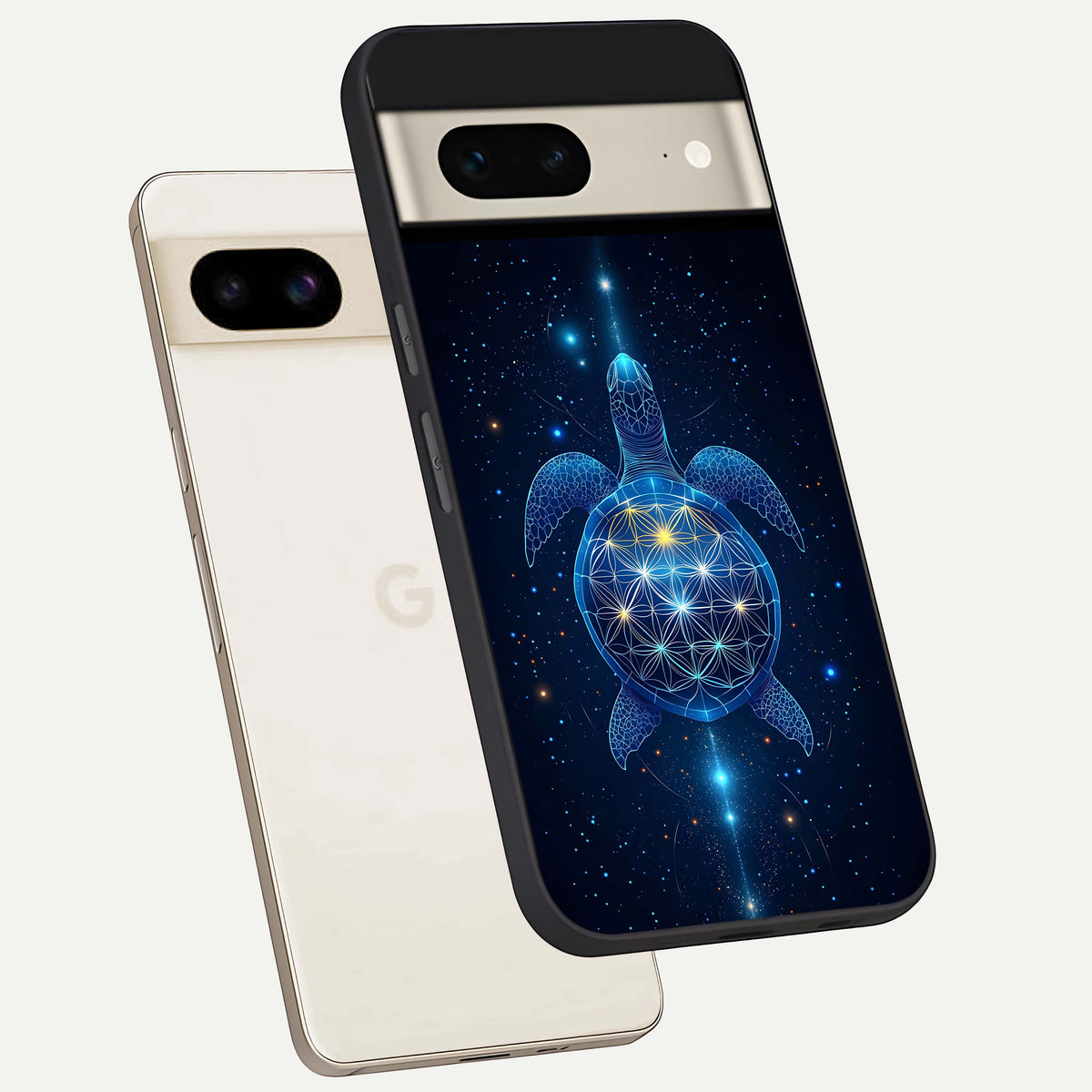  Crimson Blue Turtle phone case For Google Pixel 7 showing premium glass back cover with detailed artwork