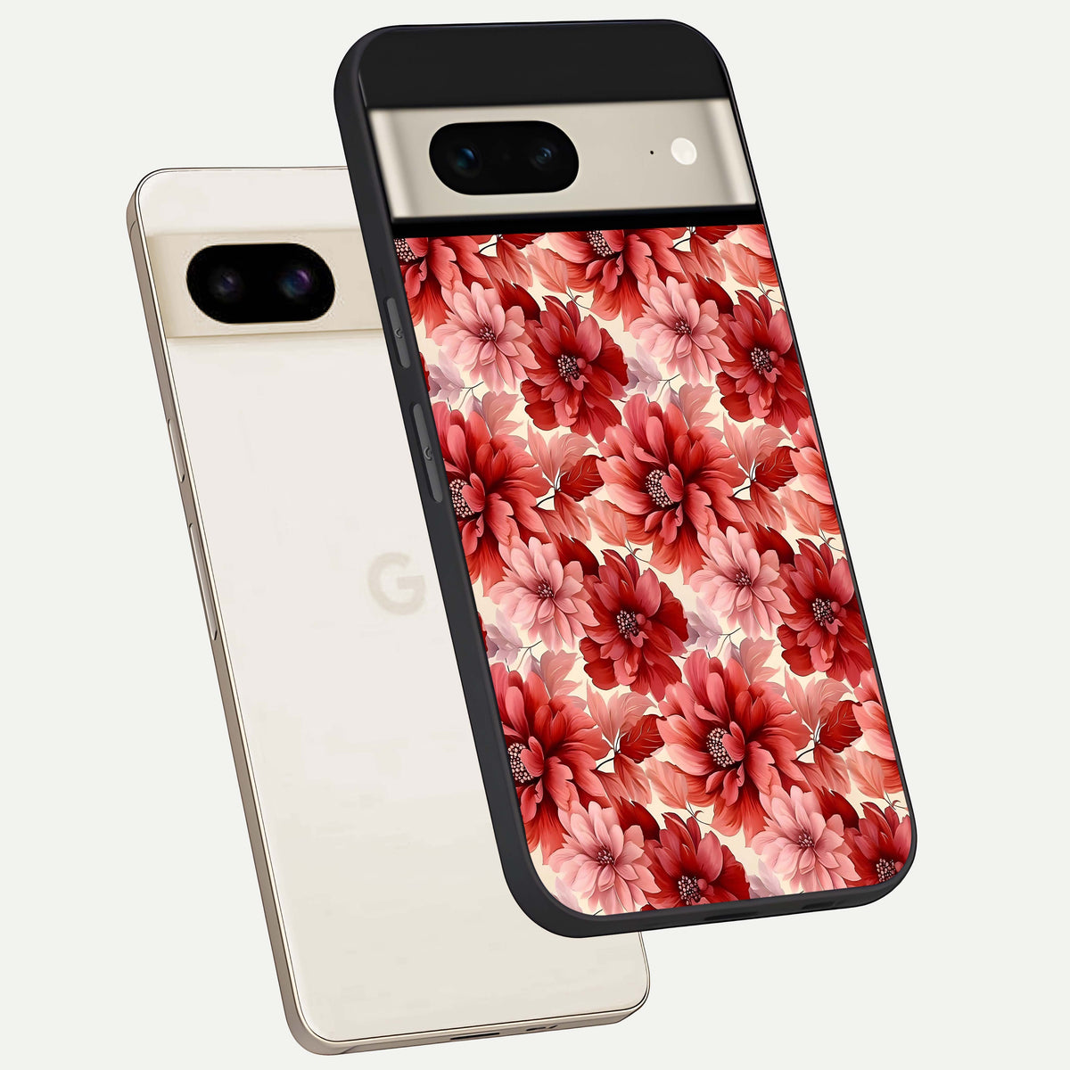  Crimson Love Petals phone case For Google Pixel 7 showing premium glass back cover with detailed artwork