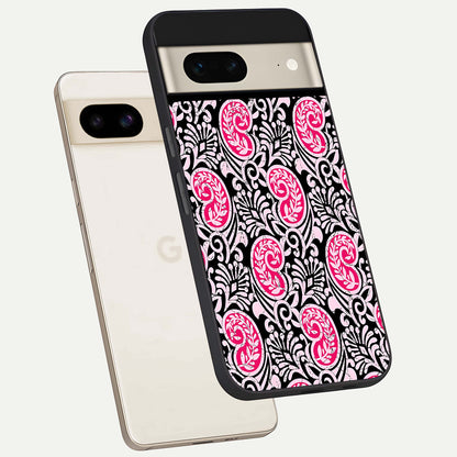  Crimson Paisley Charm phone case For Google Pixel 7 showing premium glass back cover with detailed artwork