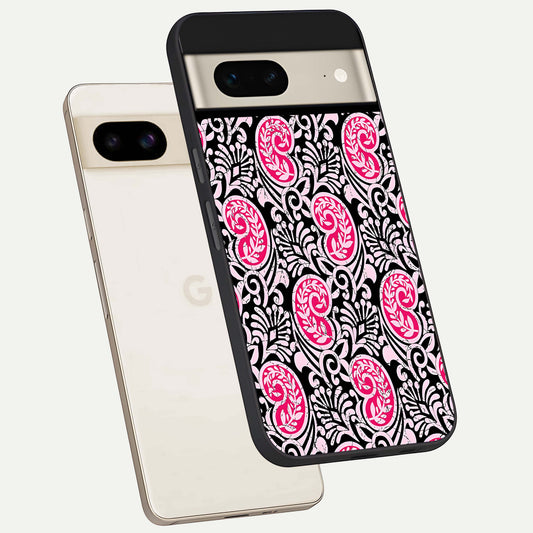  Crimson Paisley Charm phone case For Google Pixel 7 showing premium glass back cover with detailed artwork