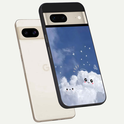  Cute Blossom Cloud phone case For Google Pixel 7 showing premium glass back cover with detailed artwork