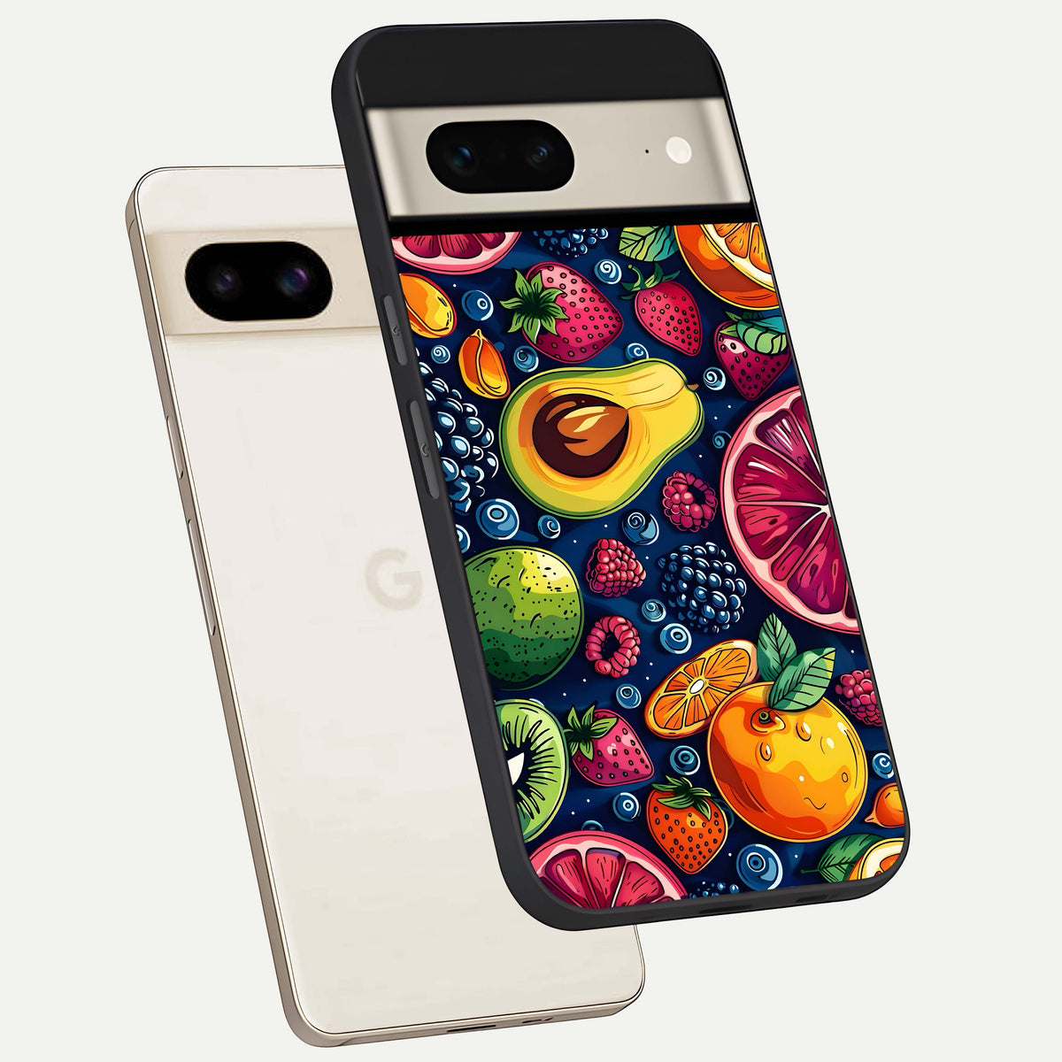  Cute Fruits Art phone case For Google Pixel 7 showing premium glass back cover with detailed artwork
