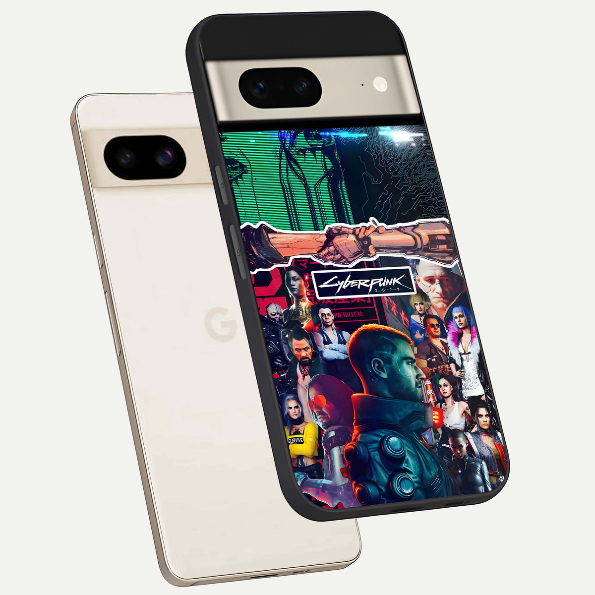  CYBERPUNK Legacy phone case For Google Pixel 7 showing premium glass back cover with detailed artwork