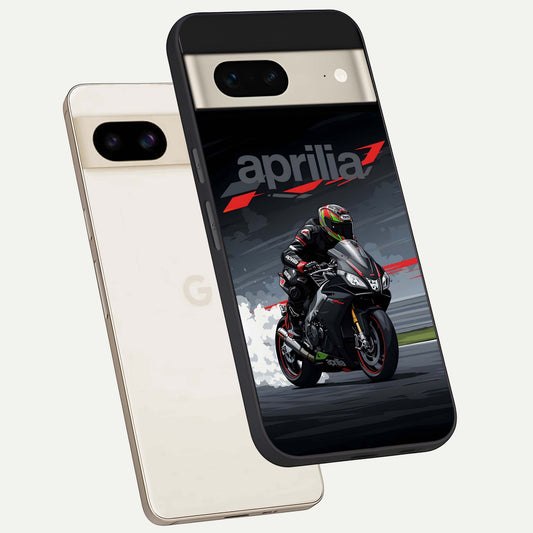  Dark Aprilla phone case For Google Pixel 7 showing premium glass back cover with detailed artwork
