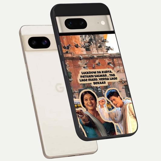  Desi Retro Vibes phone case For Google Pixel 7 showing premium glass back cover with detailed artwork