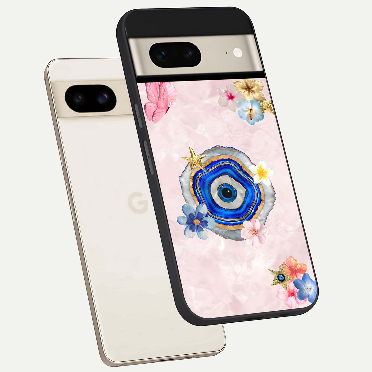  Divine Aura Bloom phone case For Google Pixel 7 showing premium glass back cover with detailed artwork