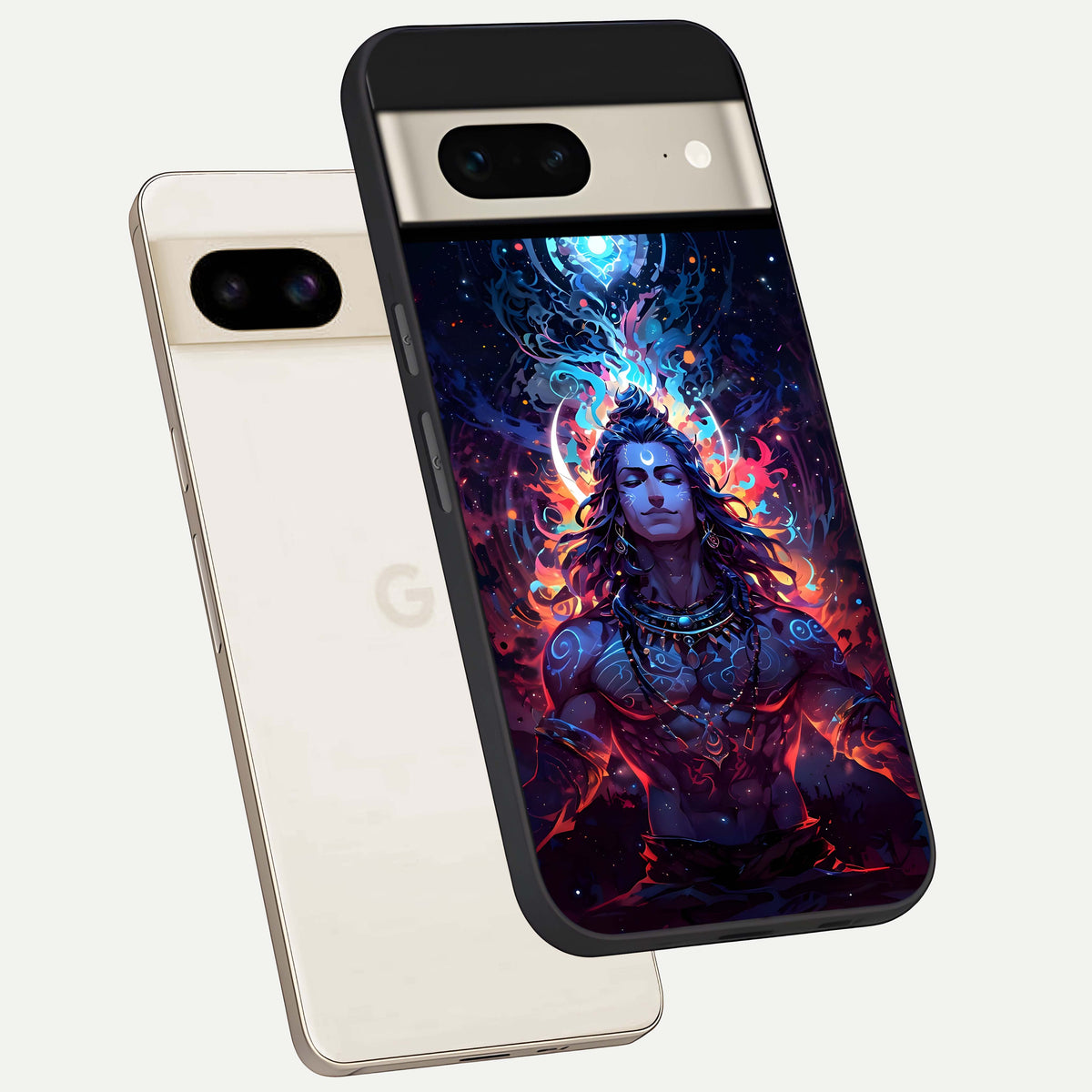  Divine Fire Shiv phone case For Google Pixel 7 showing premium glass back cover with detailed artwork