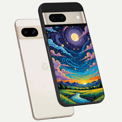  Dreamy Night Landscape phone case For Google Pixel 7 showing premium glass back cover with detailed artwork