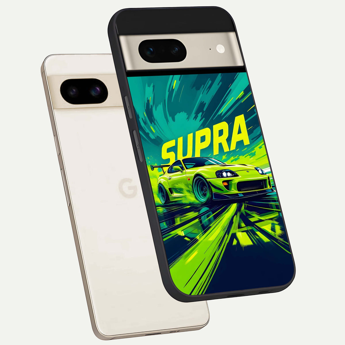  Electric Supra Thunder phone case For Google Pixel 7 showing premium glass back cover with detailed artwork