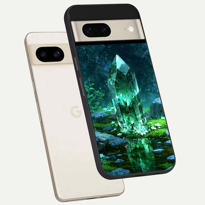  Emerald Light Crystal phone case For Google Pixel 7 showing premium glass back cover with detailed artwork