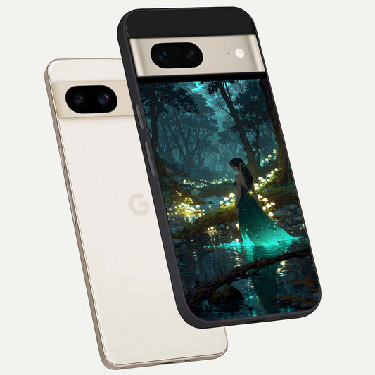  Enchanted Forest Glow phone case For Google Pixel 7 showing premium glass back cover with detailed artwork