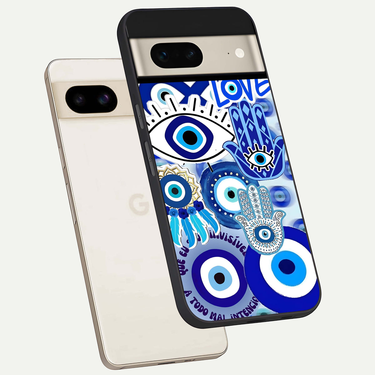  Evil Eyes Dream phone case For Google Pixel 7 showing premium glass back cover with detailed artwork