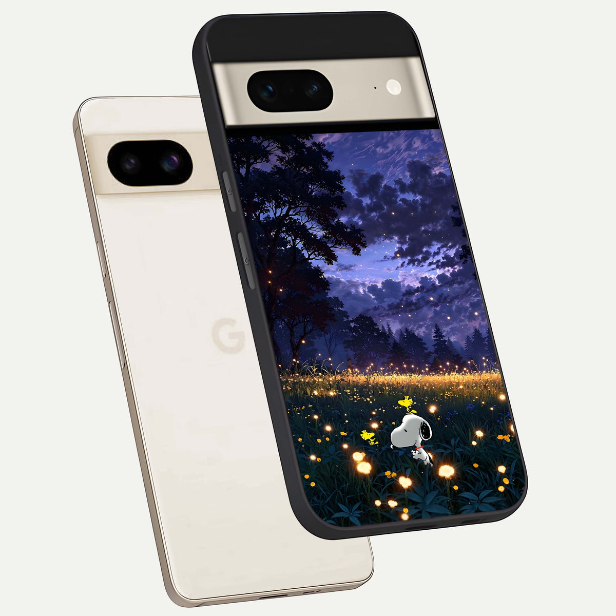  Firefly Meadow Magic phone case For Google Pixel 7 showing premium glass back cover with detailed artwork