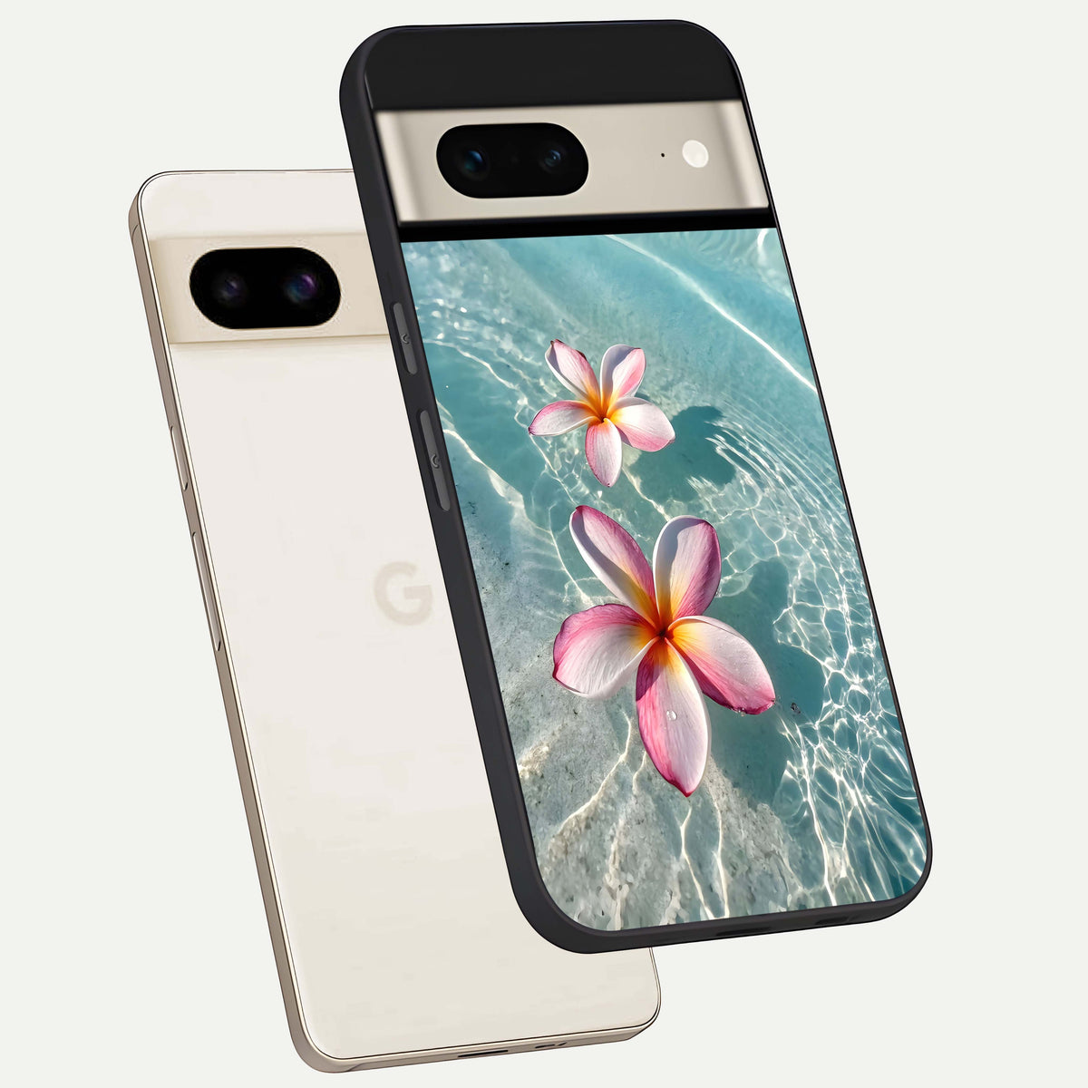 Floating Bloom Bliss phone case For Google Pixel 7 showing premium glass back cover with detailed artwork