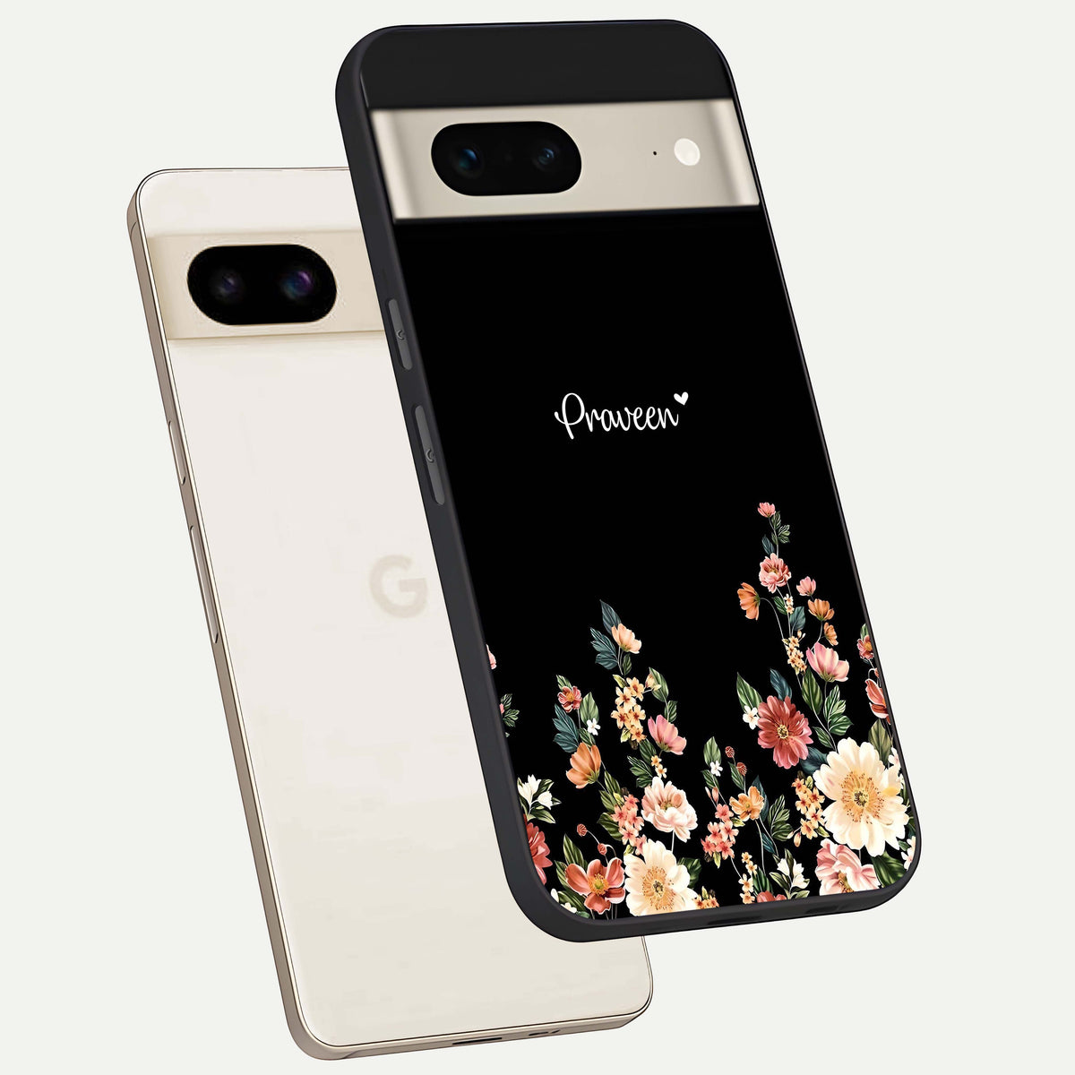  Floral Design Personalized Custom Name phone case For Google Pixel 7 showing premium glass back cover with detailed artwork