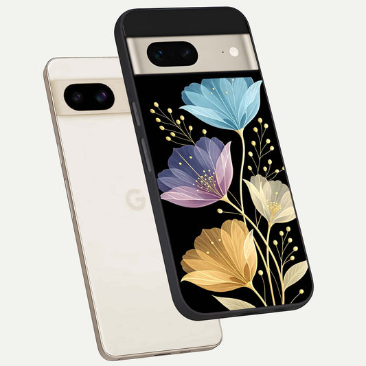  Flower Bloom Glow phone case For Google Pixel 7 showing premium glass back cover with detailed artwork