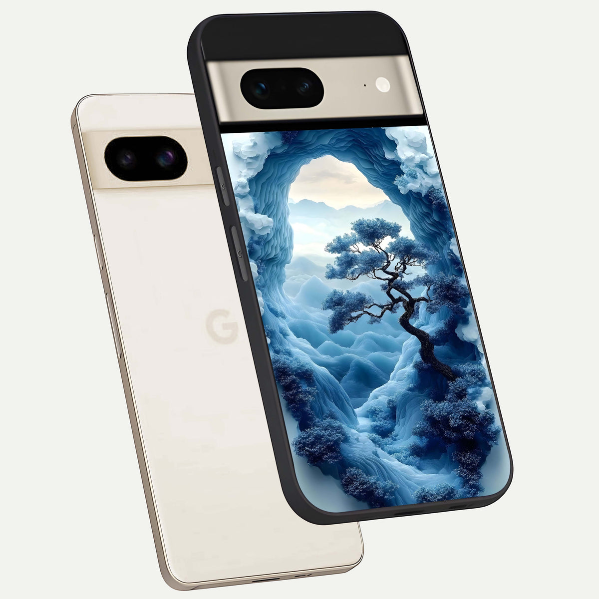  Frozen Serenity Gate phone case For Google Pixel 7 showing premium glass back cover with detailed artwork