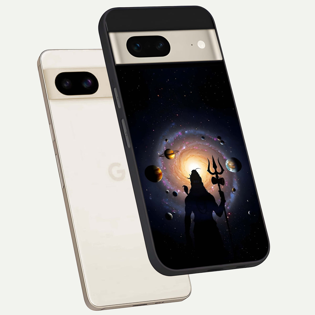  Galactic Shiva Vision phone case For Google Pixel 7 showing premium glass back cover with detailed artwork