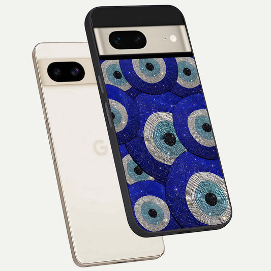  Galaxy Eye Flow phone case For Google Pixel 7 showing premium glass back cover with detailed artwork