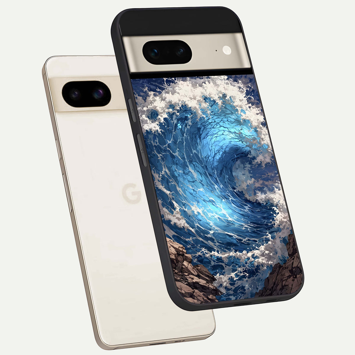  Giant Ocean Wave phone case For Google Pixel 7 showing premium glass back cover with detailed artwork
