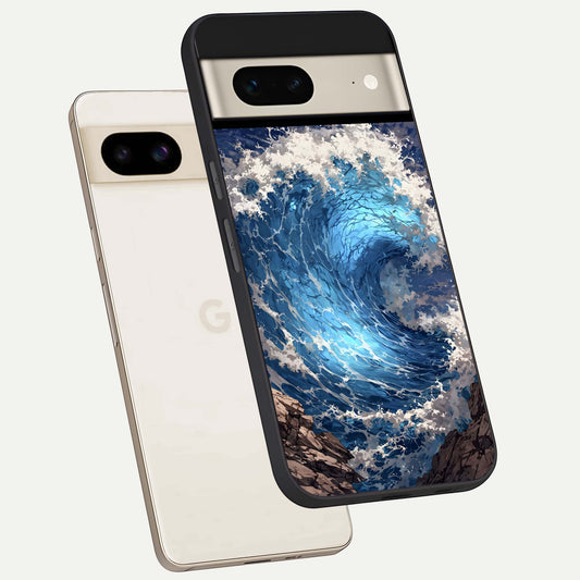  Giant Ocean Wave phone case For Google Pixel 7 showing premium glass back cover with detailed artwork
