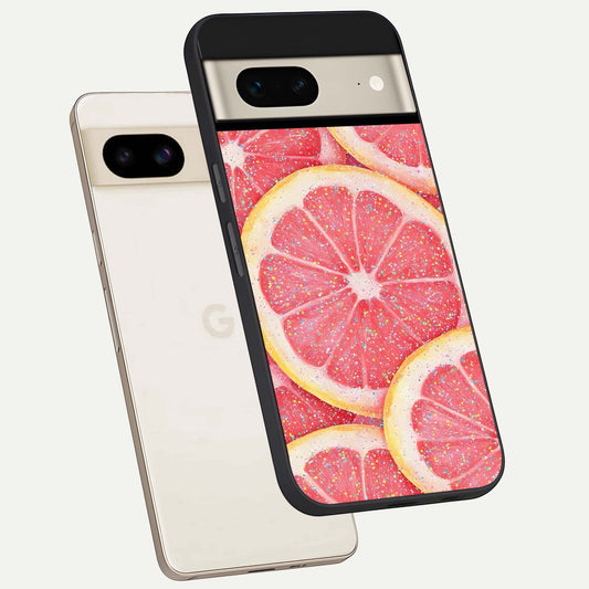  Glitter Grapefruit phone case For Google Pixel 7 showing premium glass back cover with detailed artwork
