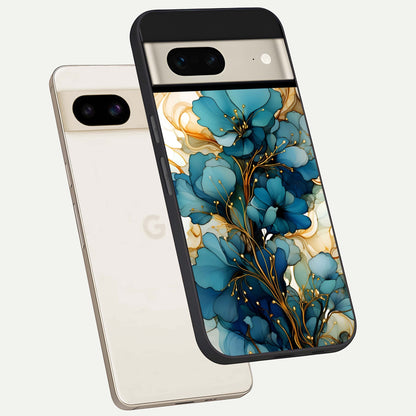  Golden Bloom Symphony phone case For Google Pixel 7 showing premium glass back cover with detailed artwork