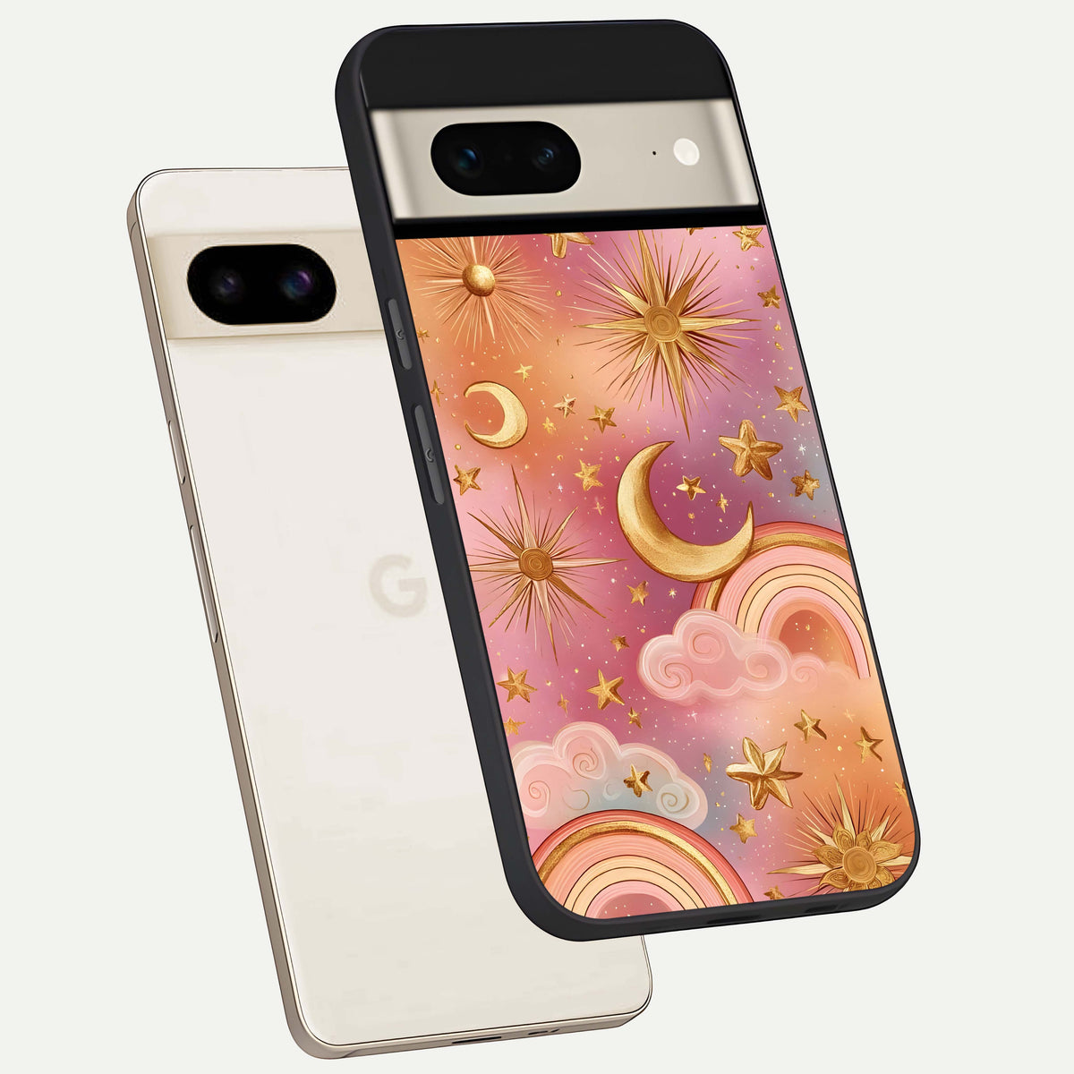  Golden Celestial Dreams phone case For Google Pixel 7 showing premium glass back cover with detailed artwork